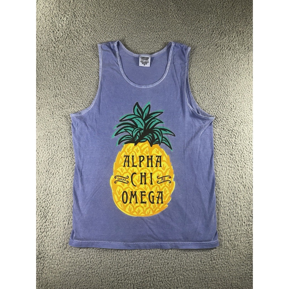 Comfort Colors‎ Tank Top Shirt Men Medium Alpha Omega Graphic Pineapple
